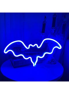 عربست مصباح نيون LED على شكل خفاش لديكور الحائط مزود بمصدر طاقة USB أزرق 14.2 x 7بوصة  - Image 1