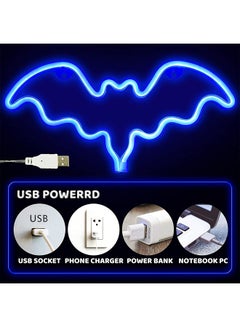 عربست مصباح نيون LED على شكل خفاش لديكور الحائط مزود بمصدر طاقة USB أزرق 14.2 x 7بوصة  - Image 2