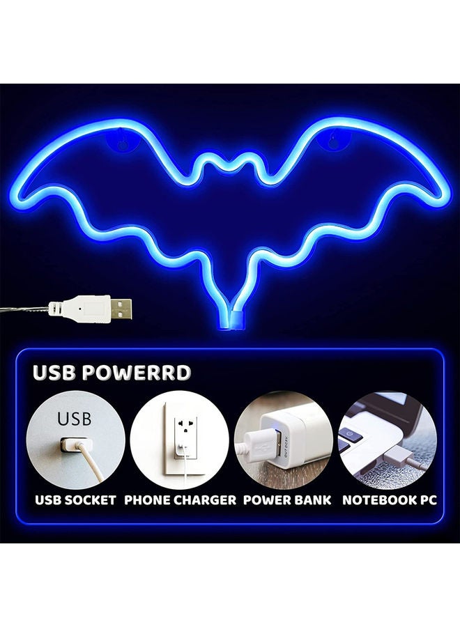 Arabest Neon Sign LED Bat Shape Light Wall Decor with USB Power Supply Blue 14.2 x 7inch  - Image 2