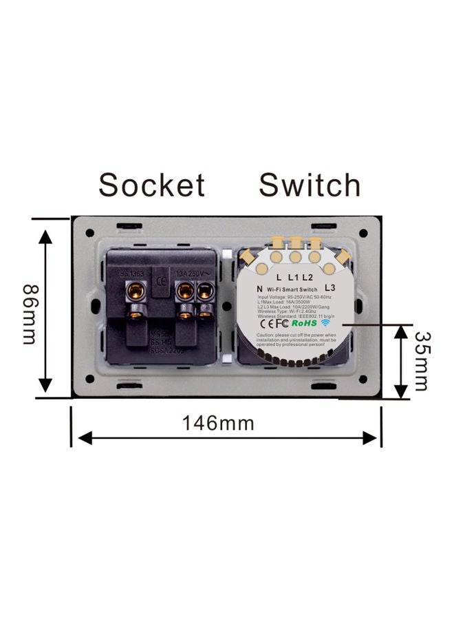 95-250V Wi-Fi Smart Wall Outlet with 2 Gang Touch Light Switch White 15.20 x 4.50 x 9.20cm - Image 5