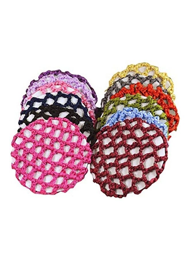 ليزنيرزم 12-Piece Knit Mesh Fabric Rhinestone Bun Cover Snood Hair Net Set Multicolour 2X1.4X1.2inch - Image 1