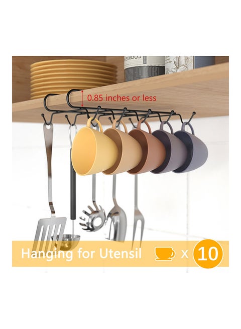 Nail Free Cup Hanger Rack Shelf With 10 Hooks Black 28.8X22.2X5.8cm