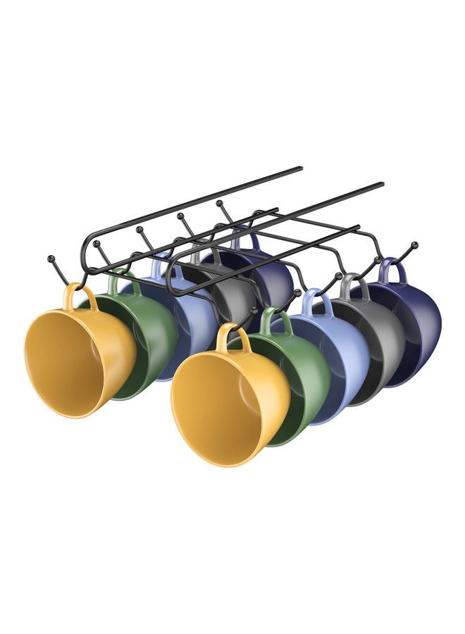 ONE TO FOUR - Nail Free Cup Hanger Rack Shelf With 10 Hooks Black 28.8X22.2X5.8cm - Image 1