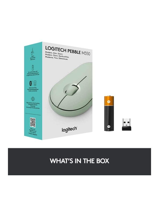 Logitech M350 Pebble Wireless Mouse, Bluetooth or 2.4 GHz And USB Mini-Receiver, Silent, Slim Computer Mouse With Quiet Click for Laptop/Notebook/PC/Mac Eucalyptus - Image 4