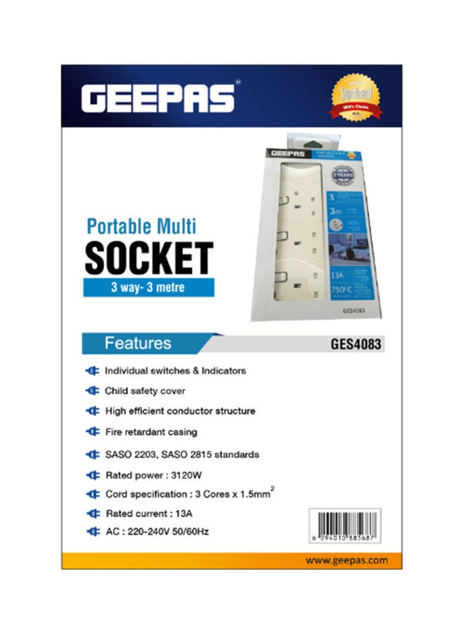GEEPAS Attractive Portable Multi Socket White 15x10x3cm - Image 4