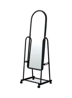 Standing Mirror With Holder And Castor Black/Silver 123x45x65cm