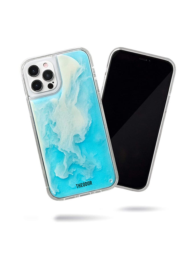Theodor Full Body Protection with Raised Bezel Flowing Glitter Sand Liquid Case for iPhone 12 Pro Max Blue - Image 1