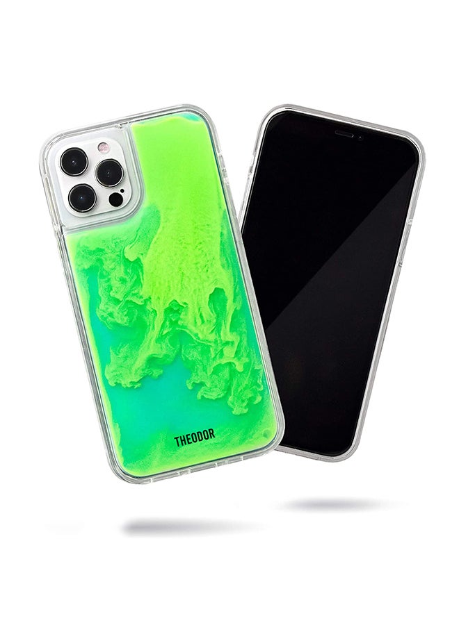 Theodor Full Body Protection with Raised Bezel Flowing Glitter Sand Liquid Case for iPhone 12 Pro Max Green - Image 1