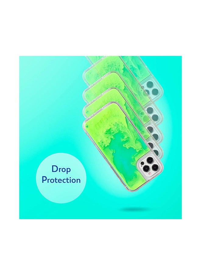 Theodor Full Body Protection with Raised Bezel Flowing Glitter Sand Liquid Case for iPhone 12 Pro Max Green - Image 2