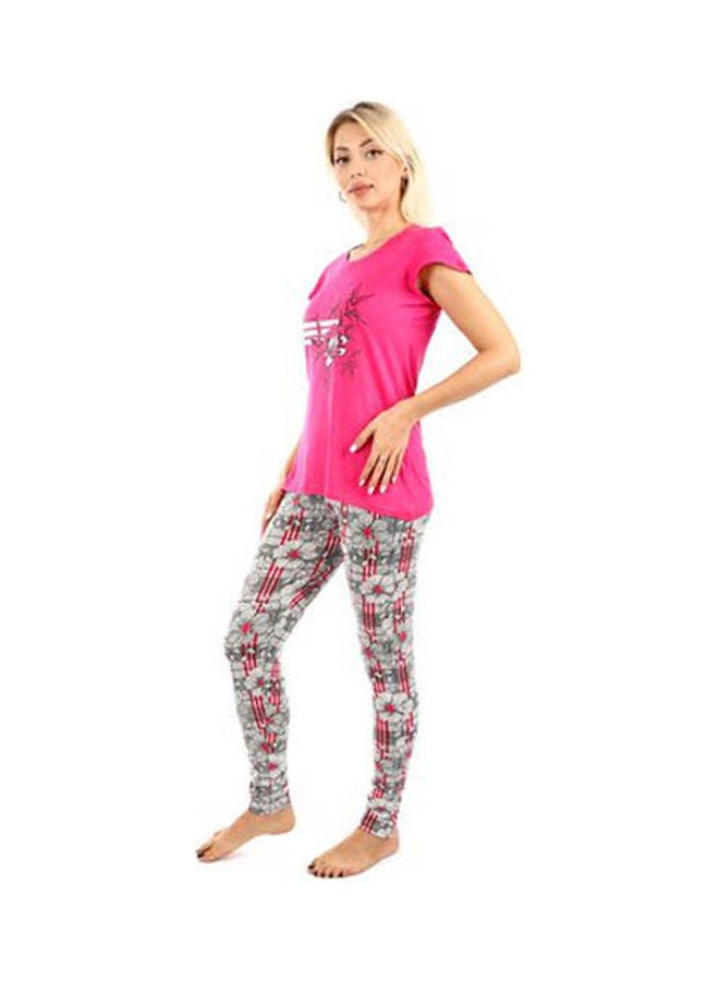 Caesar Printed With Pants Pajama Set Fuchsia  - Image 3