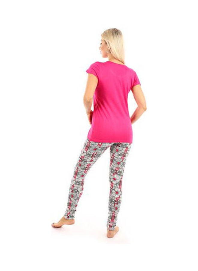 Caesar Printed With Pants Pajama Set Fuchsia  - Image 4
