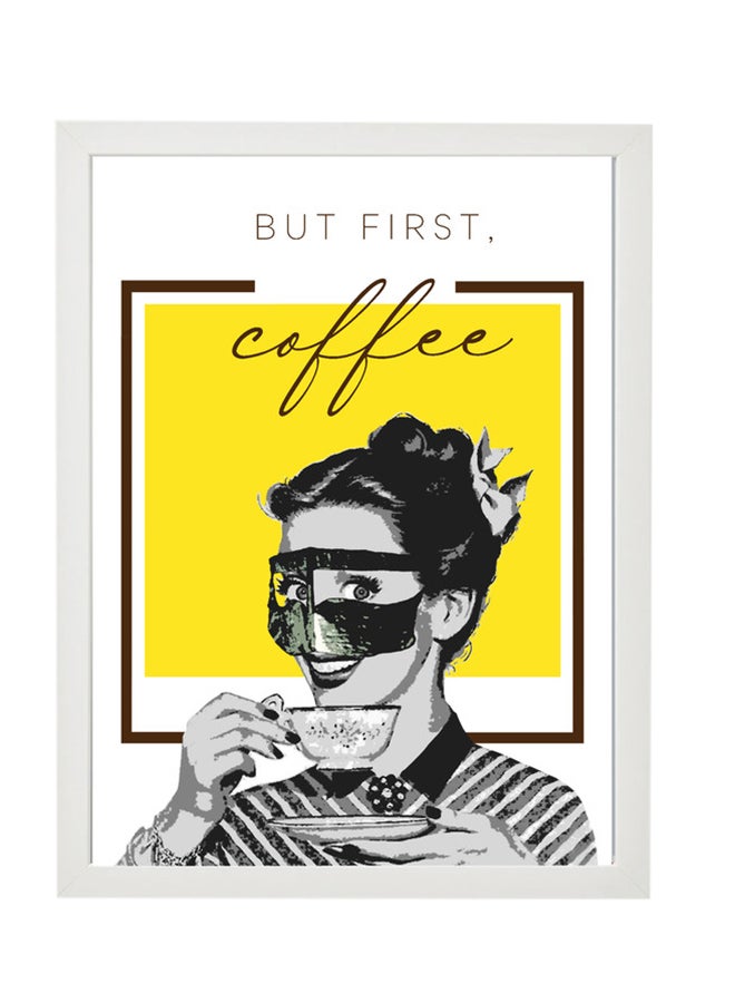إكسسوارات بومة "ملصق فني مطبوع عليه عبارة "But First Coffee" مع إطار" متعدد الألوان 30x40سم