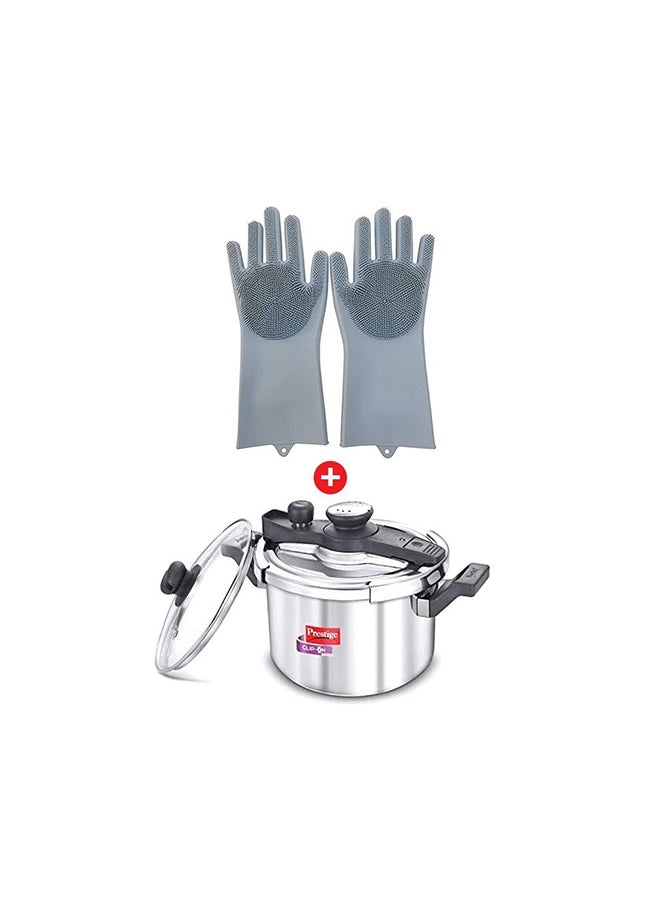 CLIP-ON Svachh Stainless Steel Pressure Cooker + Free Winsor Silicone Scrubber Gloves 5Liters - v1630401740/N48603345A_1