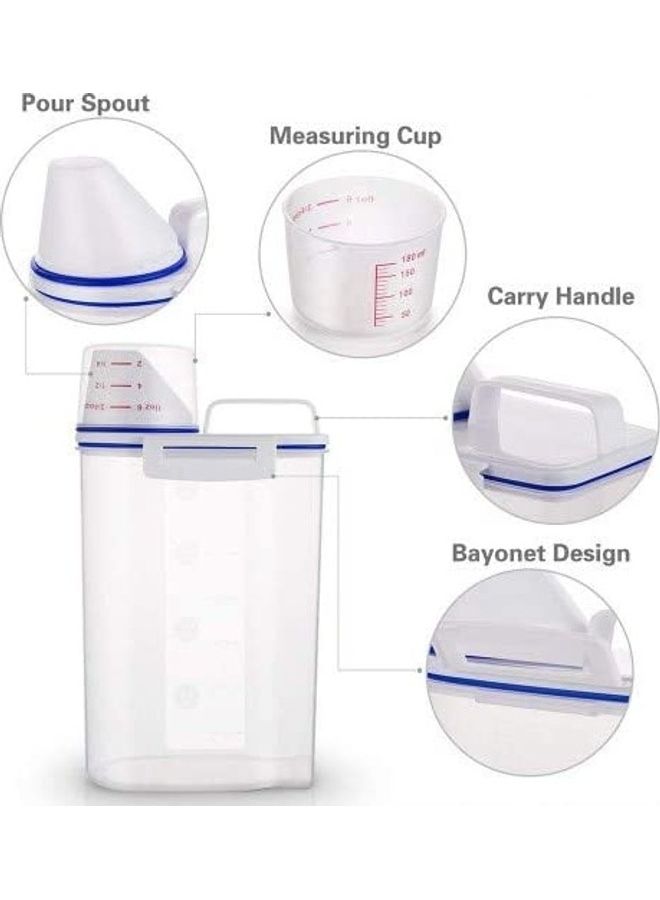 BGM 4-Piece Plastic Food Container With Measuring Cup And Lid Clear/White/Blue 1.5Liters  - Image 2