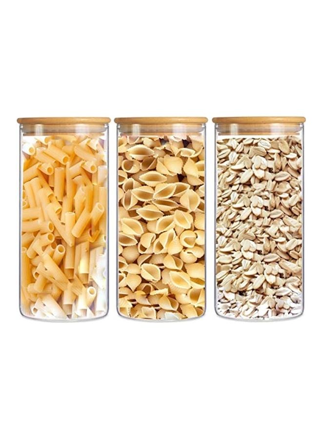 BGM 3-Piece Glass Storage Jar With Bamboo Lid Clear/Brown 900ml  - Image 1
