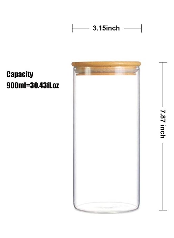 BGM 3-Piece Glass Storage Jar With Bamboo Lid Clear/Brown 900ml  - Image 2