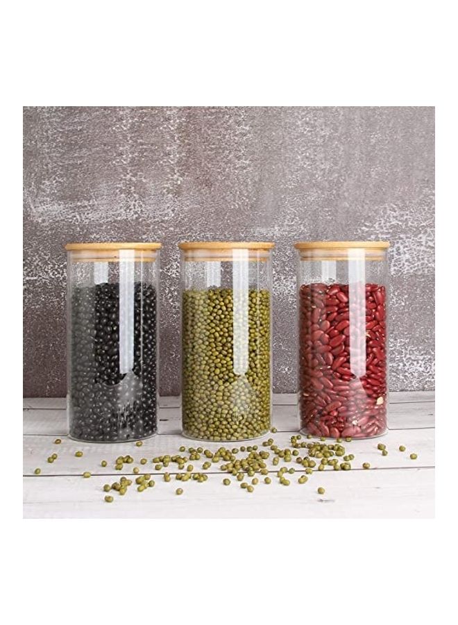 BGM 3-Piece Glass Storage Jar With Bamboo Lid Clear/Brown 900ml  - Image 3