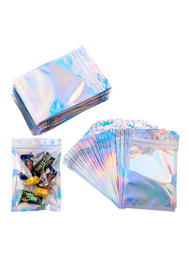 BGM 50-Piece Heat Sealable Holographic Zip Lock Bag Set Silver 10x7.5cm - Image 2