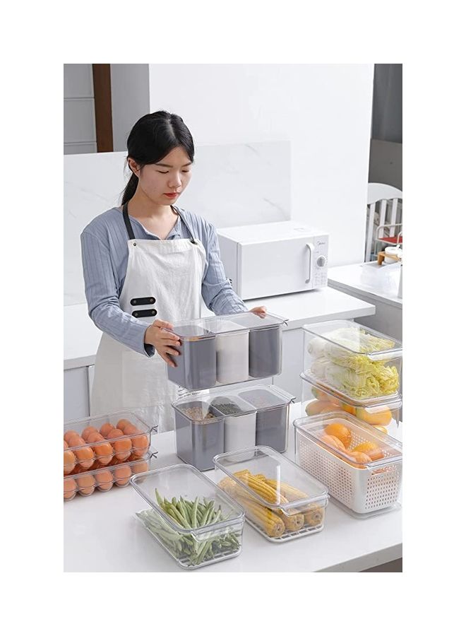 بي جي إم حَاوية تخزين الطعام مزودة ب 3 فتحات مع أغطية رمادي/ أبيض 31.5x16.3x14.8سم - Image 2