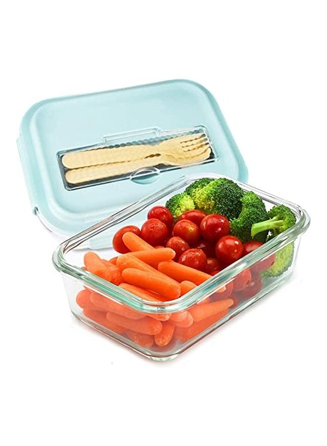 BGM Glass Lunch Box With Lid Spoon And Fork Clear/Blue 1000ml - Image 2