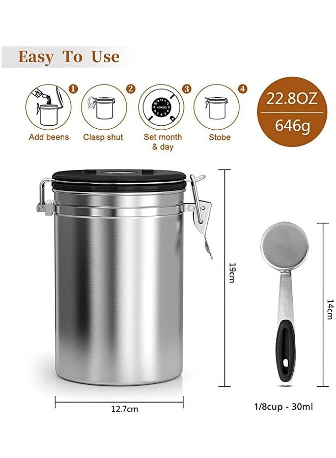 BGM Stainless Steel Airtight Coffee Container With Scoop Silver 1800ml - Image 2