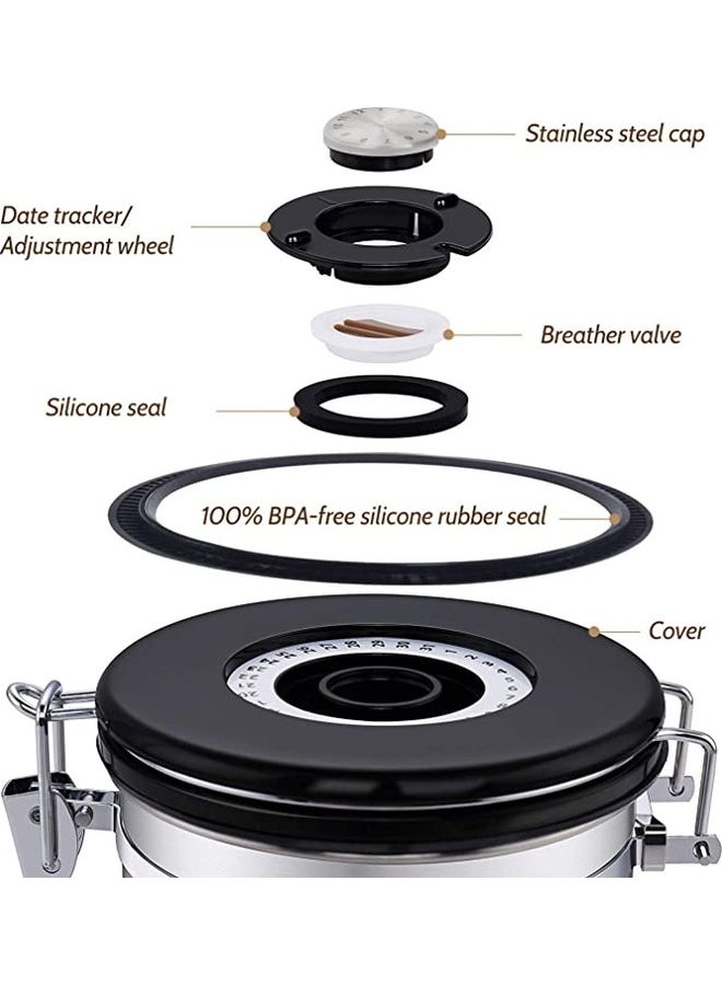 BGM Stainless Steel Airtight Coffee Container With Scoop Silver 1800ml - Image 3