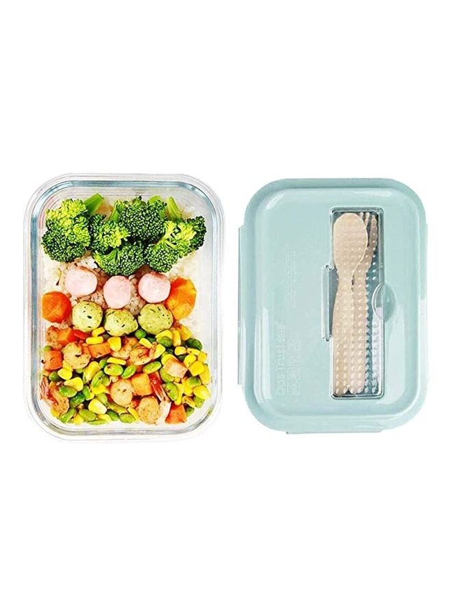 BGM Glass Lunch Box With Knife And Fork Clear/Blue 1000ml - Image 2