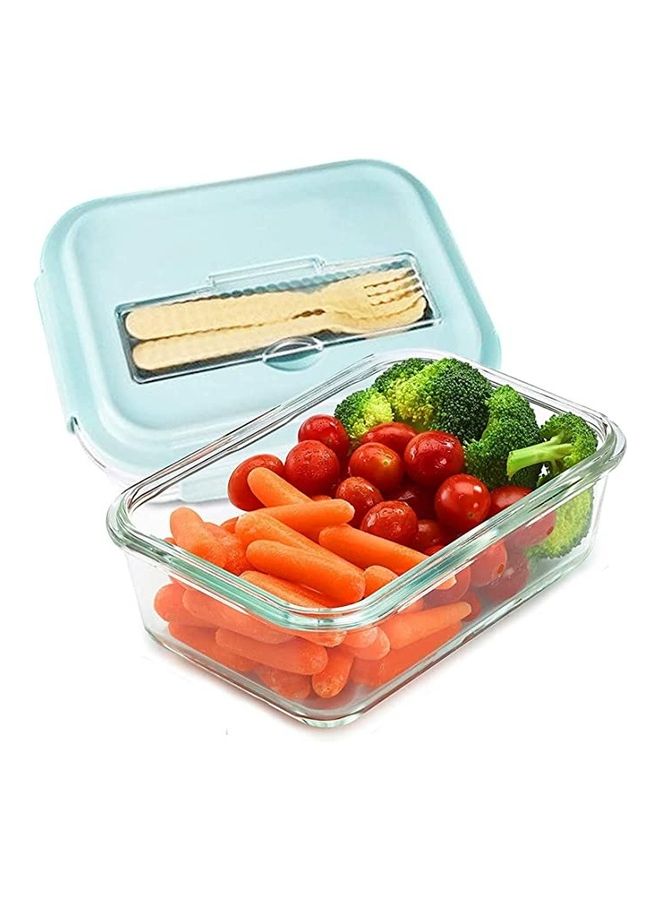 BGM Glass Lunch Box With Knife And Fork Clear/Blue 1000ml - Image 1