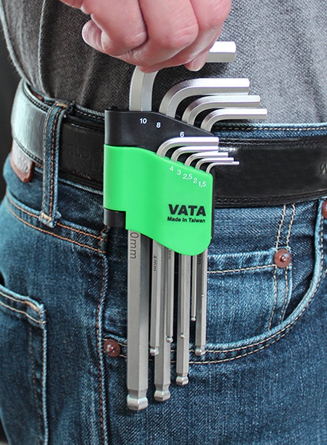 فاتا طقم مفاتيح ربط سداسية بذراع طويلة من 9 قطع فضي - Image 3