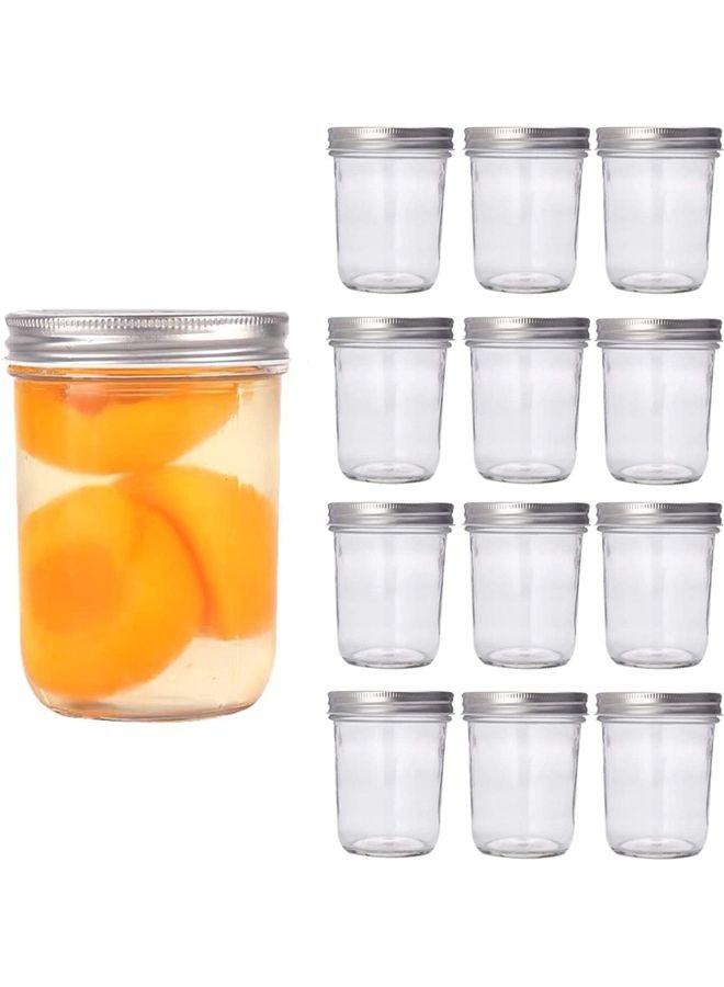 FUFU 12-Piece Mason Jar With Lid Set Clear/Silver 250ml  - Image 1