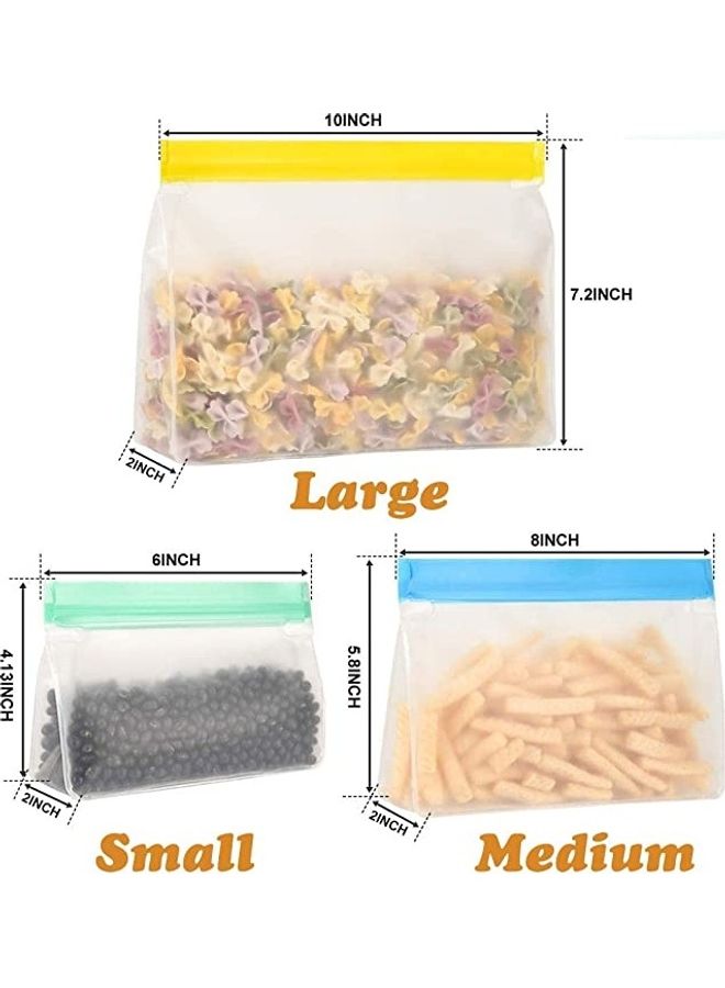 BGM 5-Piece Reusable Food Storage Bags Clear/Green Large: 10x7.3x2 inch, Medium: 8x5.7x2 inch, Small: 6x 4.1x 2 inch - Image 2
