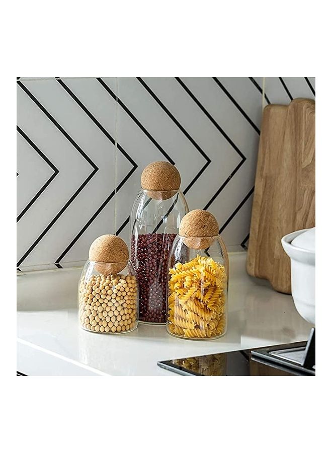 Neoflam Glass Food Storage Jars With Wood Lid Ball, Bamboo Glass Storage Containers With Good Sealing & For Kitchen Counter, Pantry, Tea, Sugar, Flour, Cork Transparent Borosilicate Glass Sealed Can. Multicolour