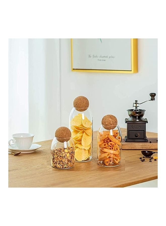 Neoflam Glass Food Storage Jars With Wood Lid Ball, Bamboo Glass Storage Containers With Good Sealing & For Kitchen Counter, Pantry, Tea, Sugar, Flour, Cork Transparent Borosilicate Glass Sealed Can. Multicolour