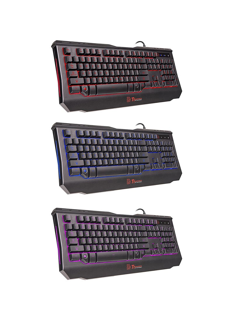 Thermaltake - eSPORTS Knucker 4-in-1 Gaming Kit - 3 Color Membrane Keyboard, 2400 DPI Avago 5050 Optical Gaming Mouse, Headset & Mouse Pad Combo Kit Black - Image 1