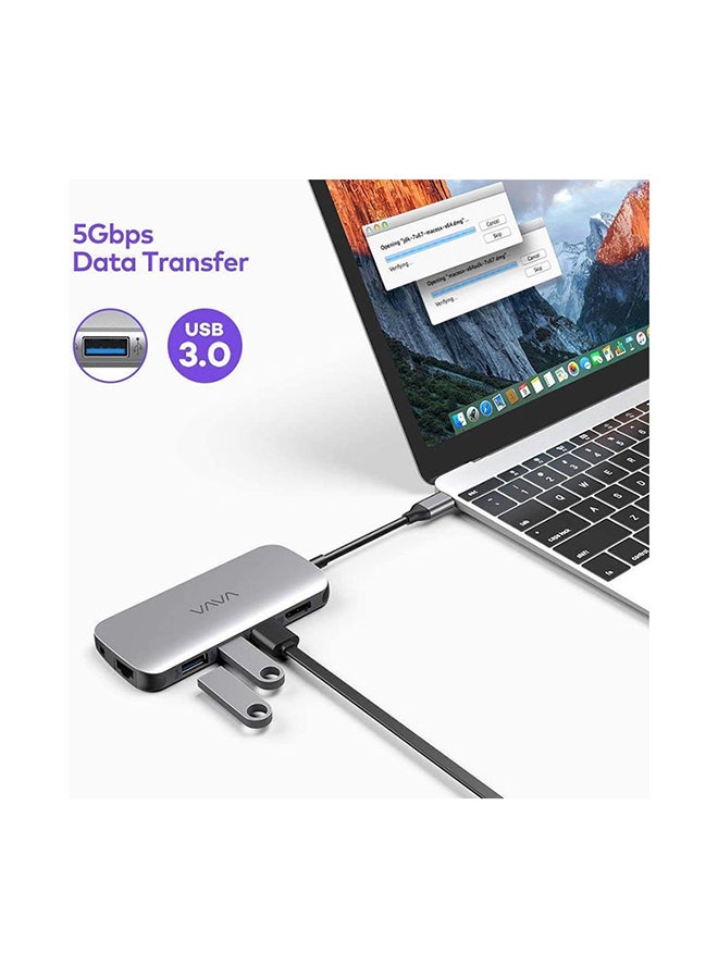 9 in 1 USB C Hub Adapter PD Power Delivery, 4K UHD  USB C to HDMI, USB 3.0 Ports, 1Gbps Ethernet Port, SD/TF Cards Reader for - Compatible with Type C Notebooks Silver