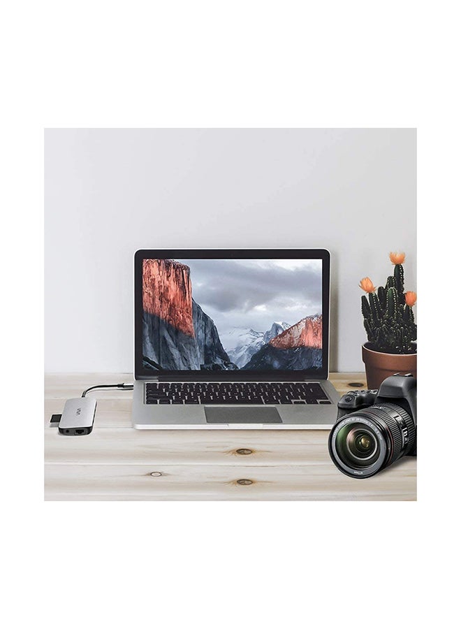 9 in 1 USB C Hub Adapter PD Power Delivery, 4K UHD  USB C to HDMI, USB 3.0 Ports, 1Gbps Ethernet Port, SD/TF Cards Reader for - Compatible with Type C Notebooks Silver