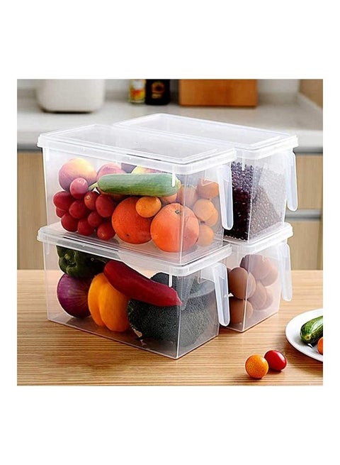 4-Piece Fridge Plastic Food Storage Containers With Lids And Handle Plastic Kitchen Refrigerator Fridge Stackable Desk Cabinet Food Fruit Eggs Vegetables Drawer Storage Organizer Box Containers Clear 31x15x16cm