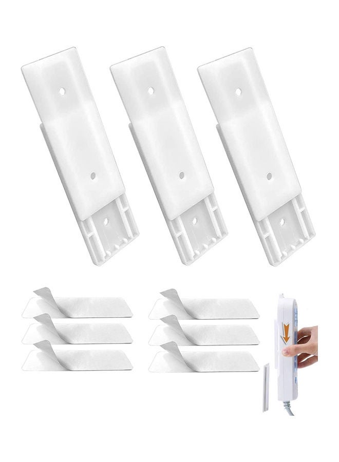 3-Piece Self Adhesive Wall Mount Power Strip Fixator Set White 10x4cm  - Image 1