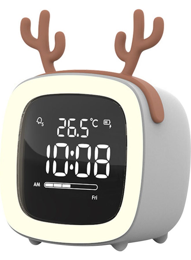 Cartoon Rabbit Ear Shape Rechargeable Digital Display LED Nigh Light Alarm Clock Grey Deer 14.5x11.2x10cm - Image 1