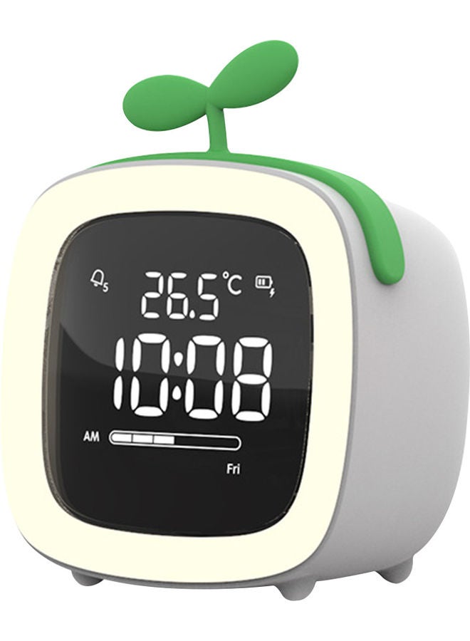 Cartoon Rabbit Ear Shape Rechargeable Digital Display LED Nigh Light Alarm Clock Grey Two Leaves 14.5x11.2x10cm - Image 1