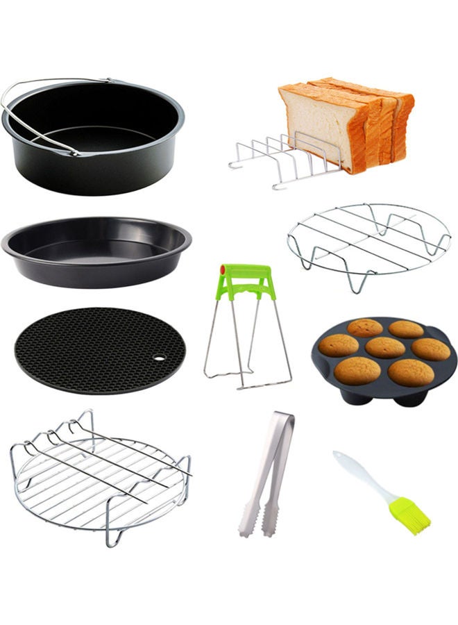 10-Piece Air Fryer Accessory Kit Frying Baking Pan Rack Pizza Tray Multicolour 1.014kg - Image 1