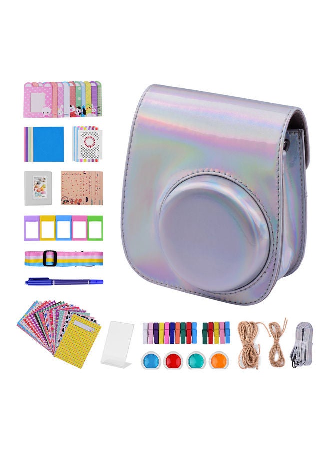 12-in-1 Instant Camera Accessories Bundle Kit Compatible with Fujifilm Instax Mini 11 Including Camera Bag/Camera Strap/Photo Album/Photo Clips/Photo Frame/Hanging String/Stickers/Pen/Filters Silver  - Image 1