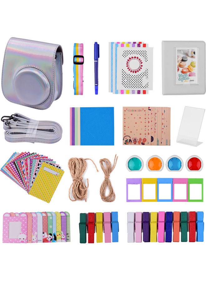 12-in-1 Instant Camera Accessories Bundle Kit Compatible with Fujifilm Instax Mini 11 Including Camera Bag/Camera Strap/Photo Album/Photo Clips/Photo Frame/Hanging String/Stickers/Pen/Filters Silver  - Image 3