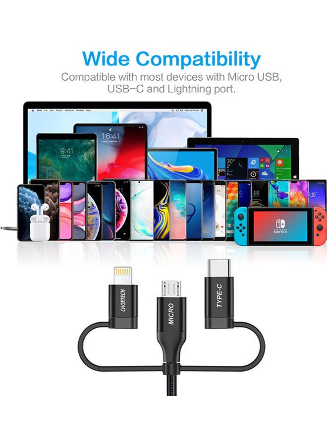 CHOETECH - Multi USB Braided Cable With Lightning/Type C/Micro USB Connector Black - Image 1