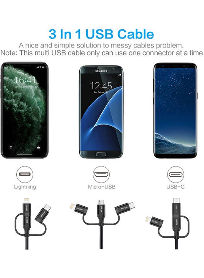 CHOETECH - Multi USB Braided Cable With Lightning/Type C/Micro USB Connector Black - Image 1