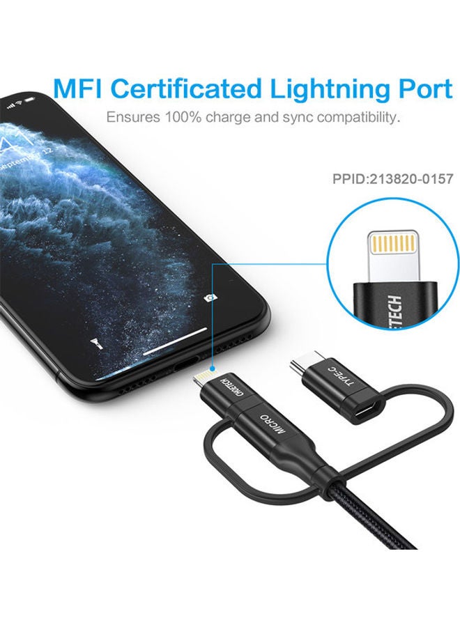 CHOETECH - Multi USB Braided Cable With Lightning/Type C/Micro USB Connector Black - Image 1