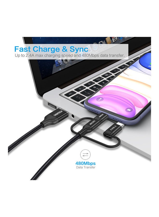 CHOETECH - Multi USB Braided Cable With Lightning/Type C/Micro USB Connector Black - Image 1