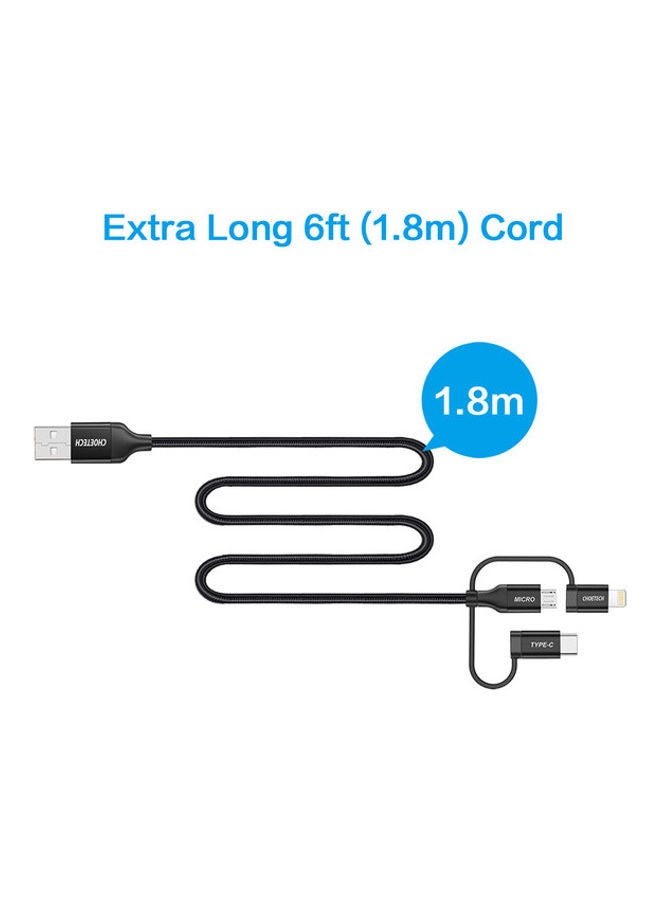 CHOETECH - Multi USB Braided Cable With Lightning/Type C/Micro USB Connector Black - Image 1