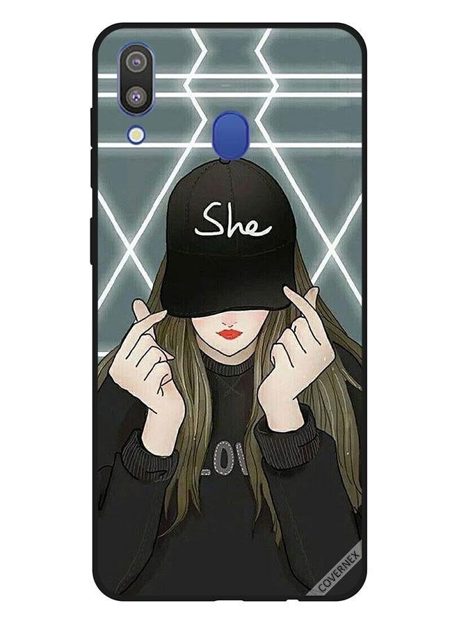 كوفرنيكس غطاء حماية واقٍ بتصميم فتاة ترتدي قبعة تحمل كلمة "She" لهاتف سامسونج جالاكسي M20 متعدد الألوان - Image 1