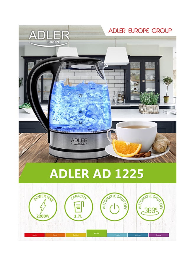 ادلير غلاية كهربائية زجاجية 1.7 L 2200 W 1225 شفاف/رمادي/أسود - Image 4